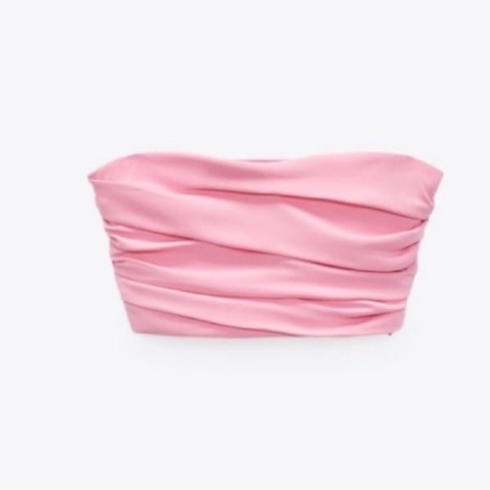Zara Pink Strapless Ruched Crop Top